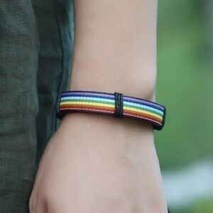 Rainbow Striped Faux Leather Bracelet Adjustable